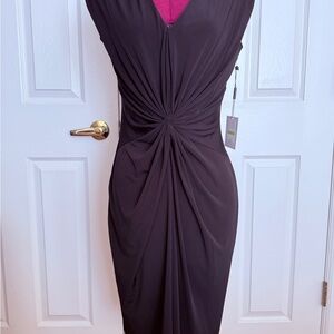 Calvin Klein Black Ruched Twist-Front Midi Dress